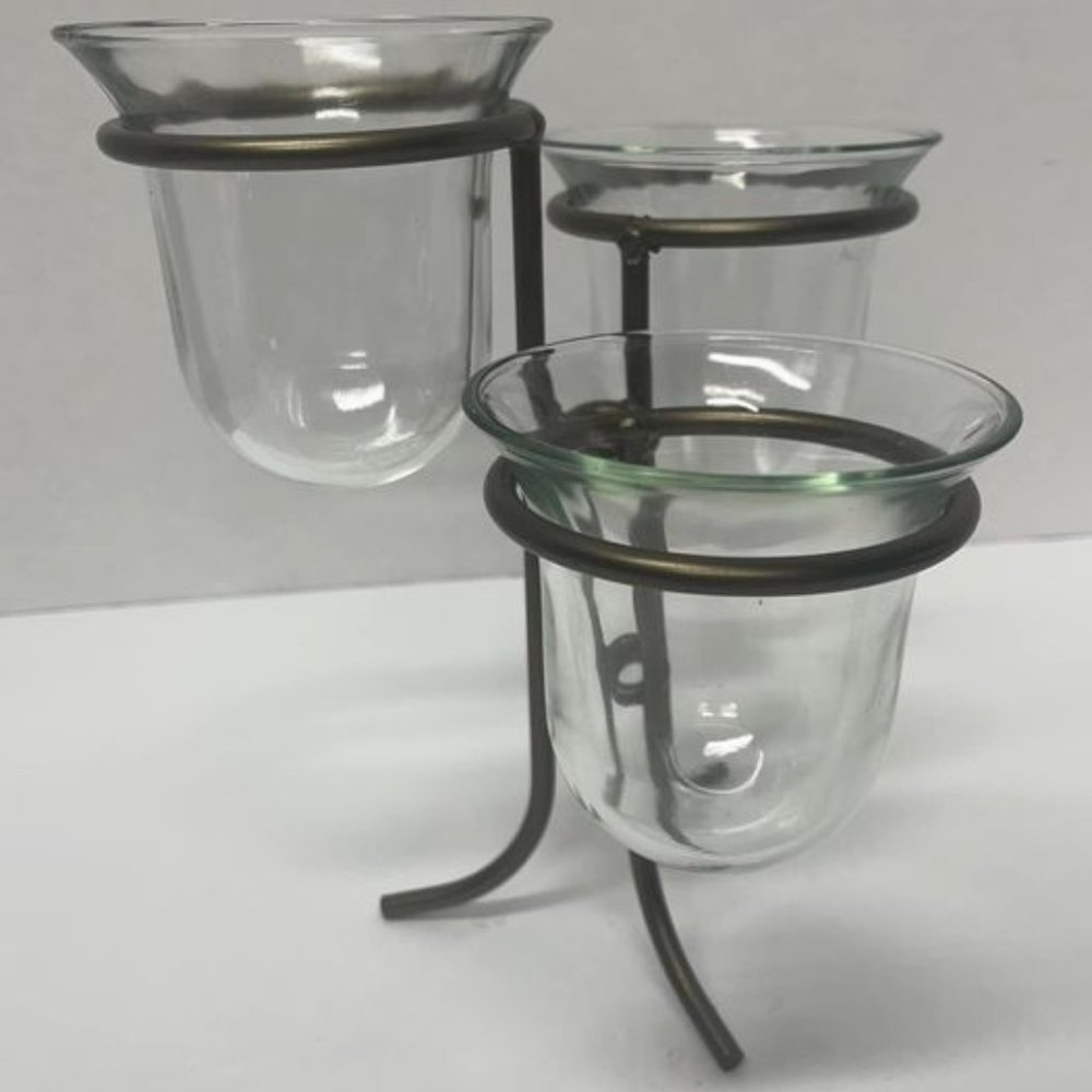 HOME INTERIORS Wrought Iron Candleholder with 3 cups~ Platinum Color 8.5" tall
